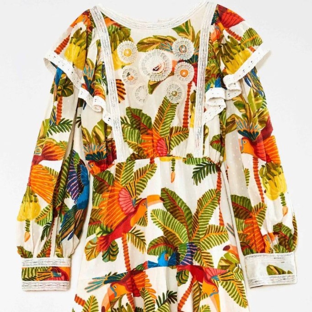 FARM Rio - Off White Forest Birds Mini Dress